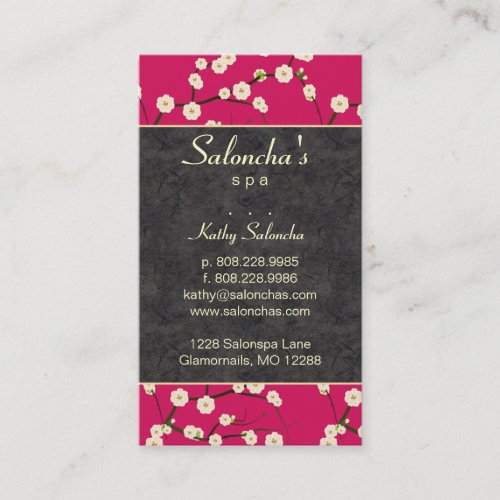 Hot Pink Salon Business Card spa cherry blossom
