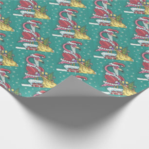 HOT PINK SANTA, CHRISTMAS FLAMINGO WRAPPING PAPER