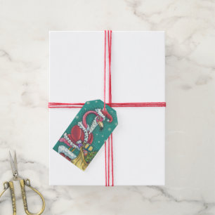 HOT PINK SANTA CLAUS, CHRISTMAS FLAMINGO GIFT TAGS