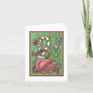HOT PINK SANTA FLAMINGO CHRISTMAS GREETING CARD B