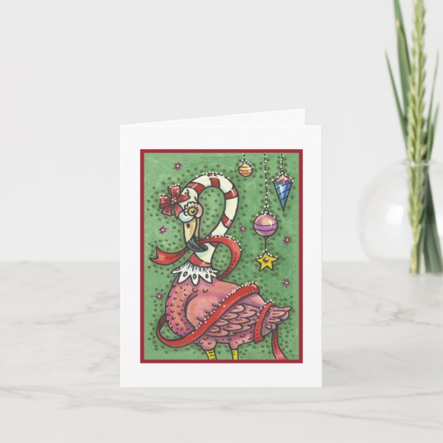 HOT PINK SANTA FLAMINGO CHRISTMAS GREETING CARD B (Front)