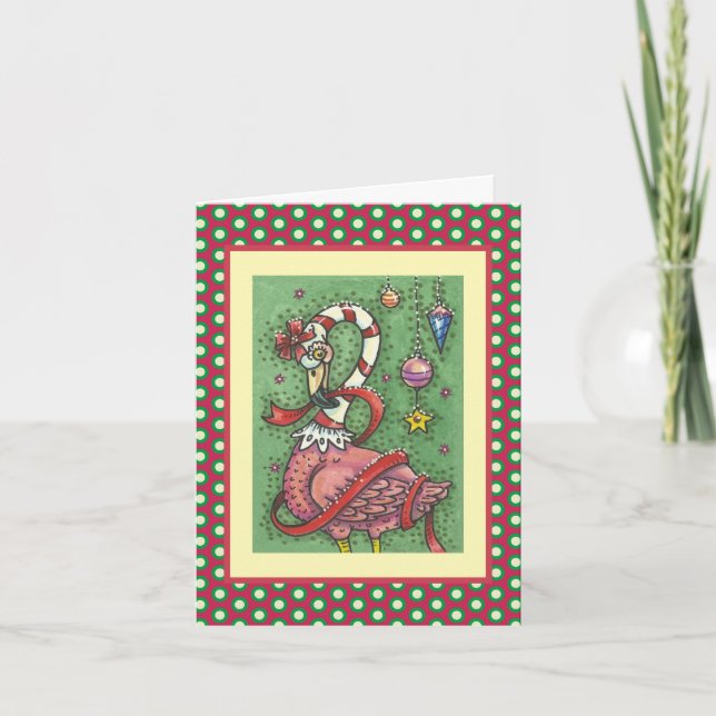 HOT PINK SANTA FLAMINGO CHRISTMAS GREETING CARD V (Front)
