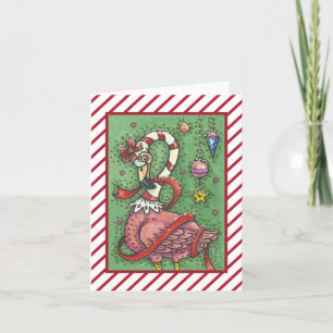 HOT PINK SANTA FLAMINGO CHRISTMAS GREETING CARD V