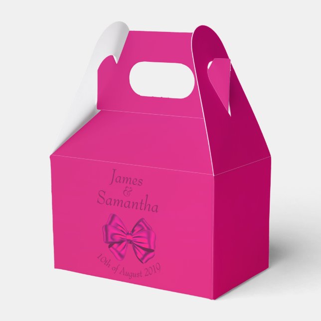 Hot Pink Satin Bow  – Favor Boxes (Front Side)