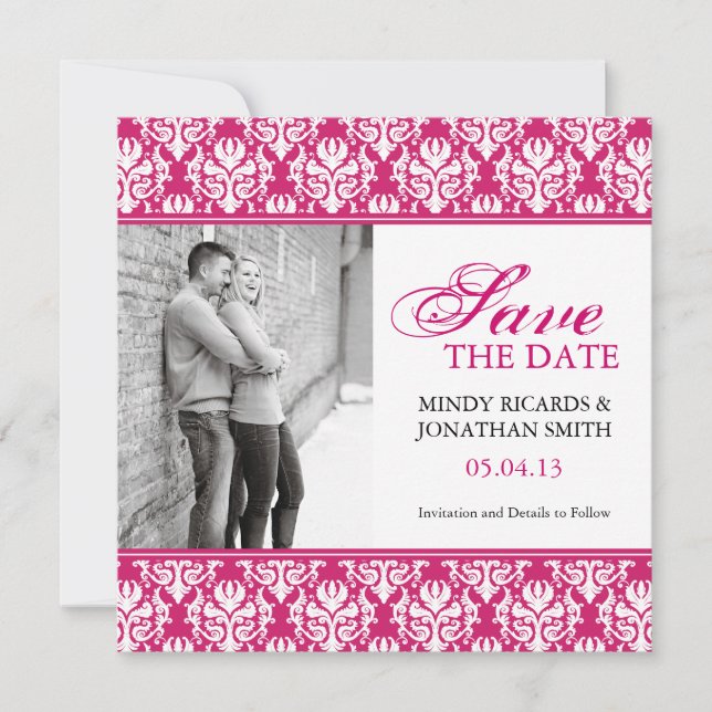 HOT PINK SAVE THE DATE PHOTO CARDS (Front)