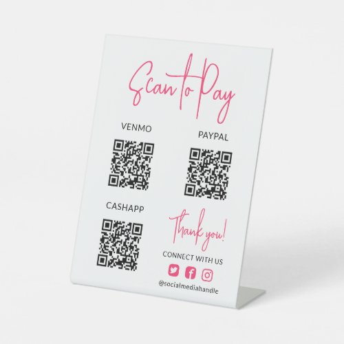 Hot Pink Scan to Pay QR Codes Social Media Icons Pedestal Sign