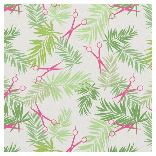 Hot Pink Scissors Green Palm Fronds Fabric