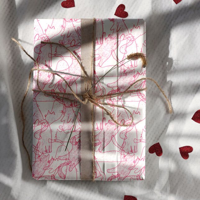 Hot Pink Scribble Cats – modern cute Pattern Wrapping Paper Sheets (Creator Uploaded)