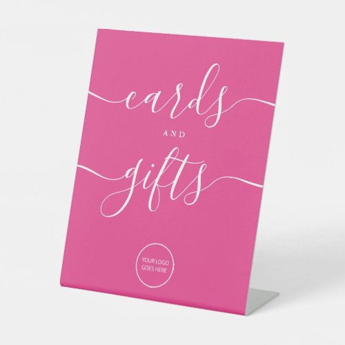 Hot Pink Script Cards And Gifts Wedding Logo Pedestal Sign