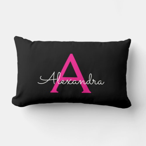 Hot Pink Script Girly Monogram Name Lumbar Pillow