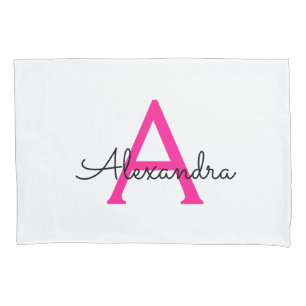 Hot Pink Script Girly Monogram Name Pillow Case