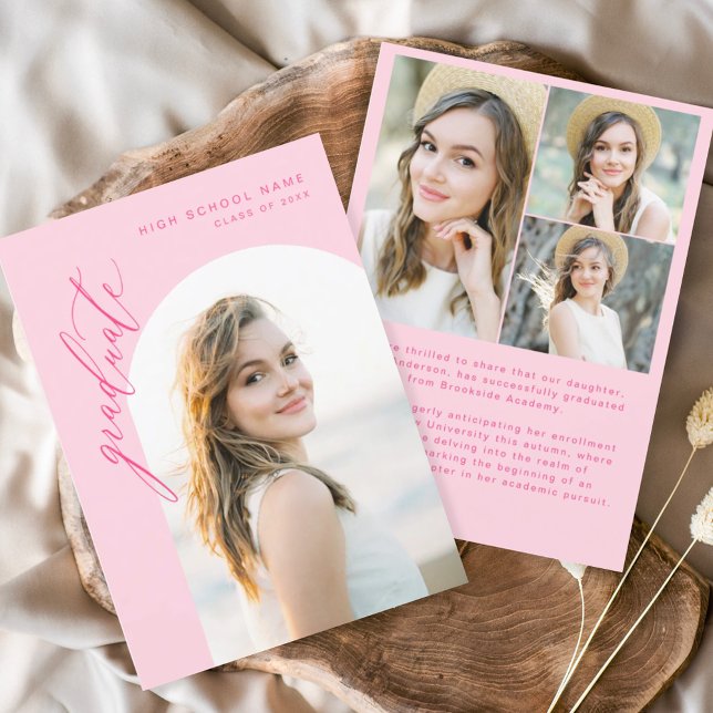 Hot Pink Script Graduate Photo Graduation  Invitation (Creator Uploaded)