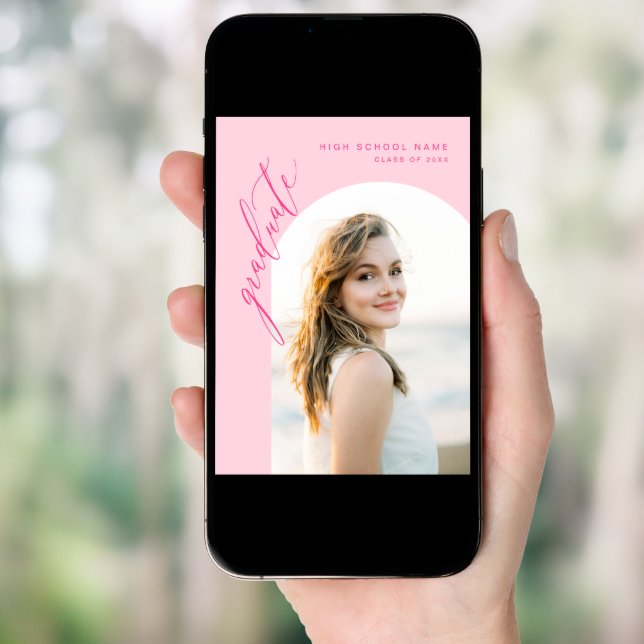 Hot Pink Script Graduate Photo Graduation  Invitation (Front Digital)