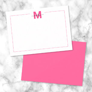 Hot Pink Script Minimalist Monogram Note Card