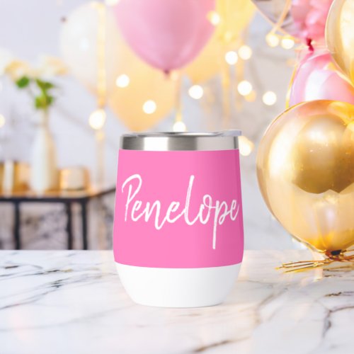 Hot Pink Script Personalized Thermal Wine Tumbler