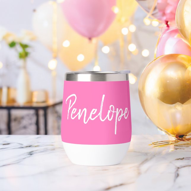 Hot Pink Script Personalized Thermal Wine Tumbler (Bachelor Party)
