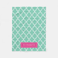 Hot Pink & Seafoam Quatrefoil | Fleece Blanket