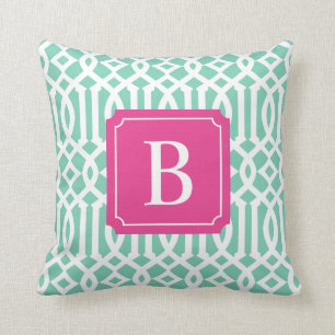 Hot Pink & Seafoam Trellis Throw Pillow