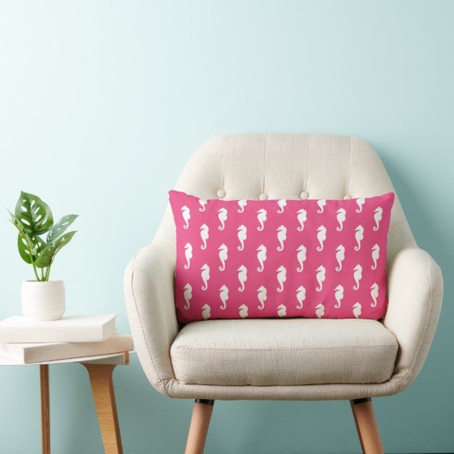 Hot Pink Seahorse Print Lumbar Pillow (Chair)