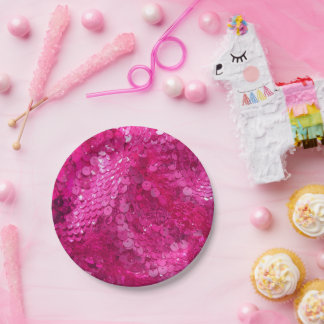 Hot Pink Sequin Paper Plates