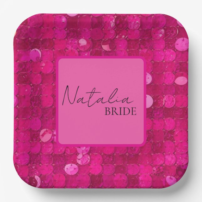 Hot Pink Sequin  Paper Plates (Front)