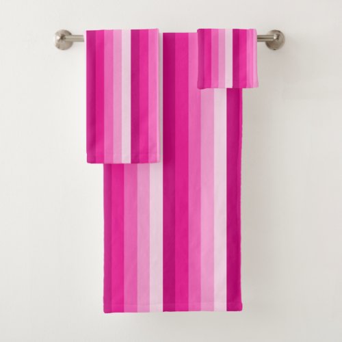 Hot pink shadow stripes bath towel set