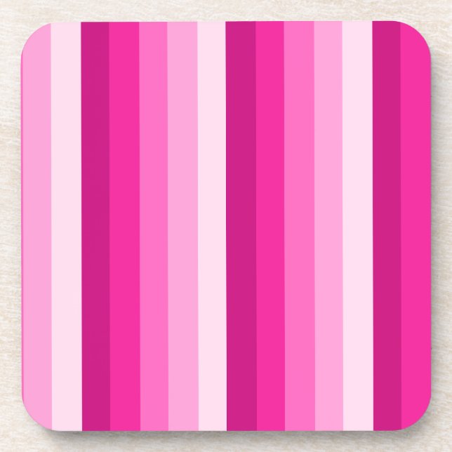 Hot pink shadow stripes beverage coaster (Front)
