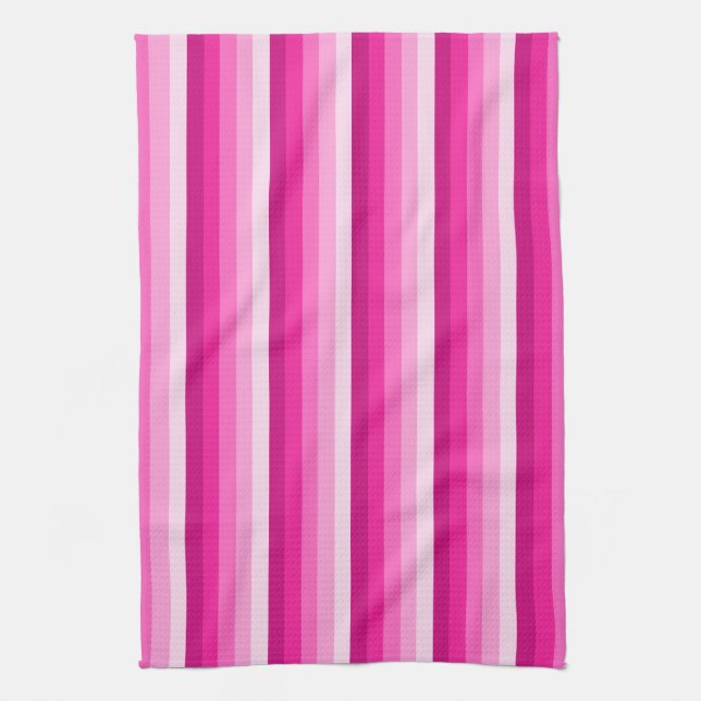 Hot pink shadow stripes kitchen towel (Vertical)