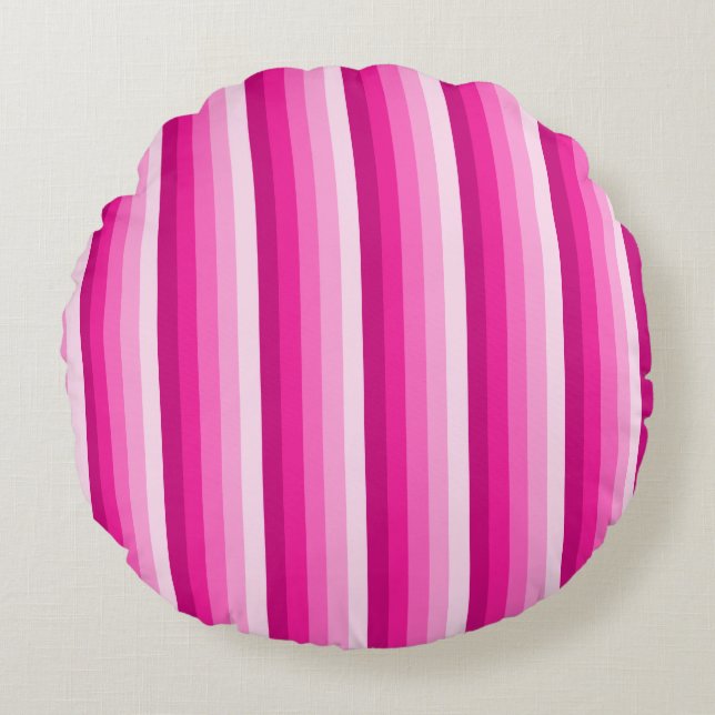 Hot pink shadow stripes round pillow (Front)