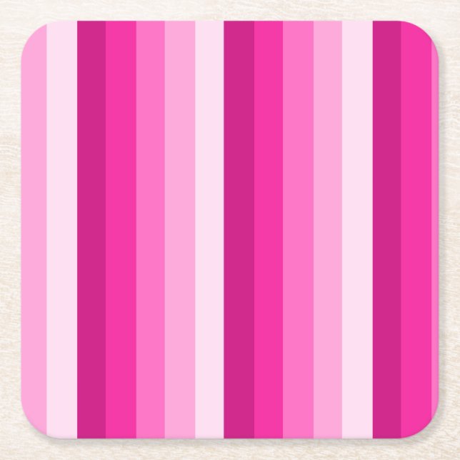 Hot pink shadow stripes square paper coaster (Front)