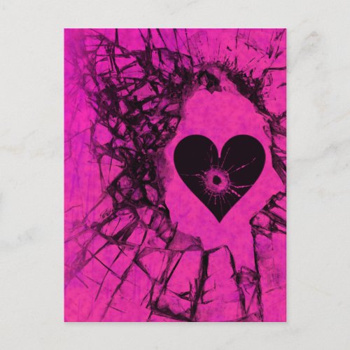 Hot Pink Shattered Broken Heart Postcard