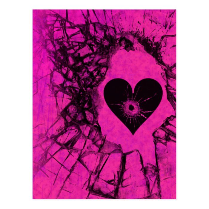 Hot Pink Shattered Broken Heart Postcard
