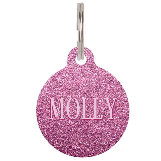 Hot Pink Shimmer Name Take Me Home Info Dog ID Pet ID Tag (Front)