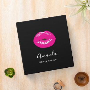 Hot Pink Shiny Lips on Black 3 Ring Binder