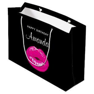 Black And Pink Birthday Gift Bag With Tissue Paper For Birthday