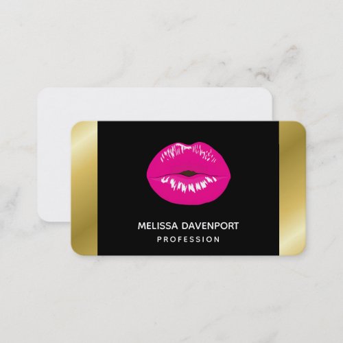 Hot Pink Shiny Lips on Black Business Card