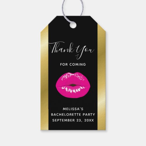 Hot Pink Shiny Lips on Black Gift Tags