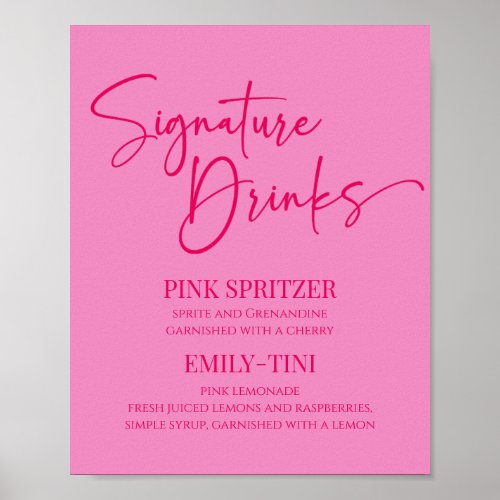 Hot Pink Signature Drinks Party Sign