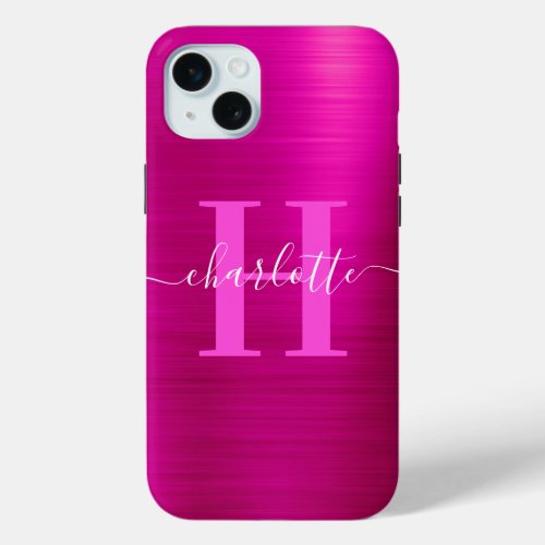 Hot Pink Signature Monogram Foil iPhone 15 Plus Case