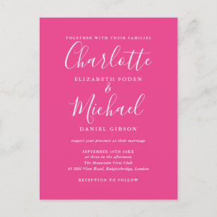 Hot Pink Signature Script Wedding Invitation Postcard