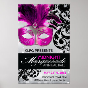 Hot Pink, Silver and Black Masquerade Ball Poster
