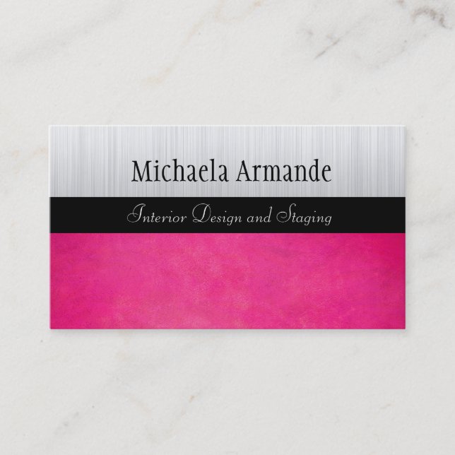 Hot Pink Silver Classic Sophisticated Business Card (Front)