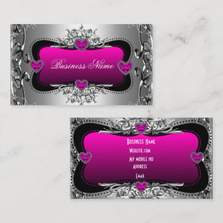 Hot Pink Silver Diamond Image Hearts Elegant Business Card