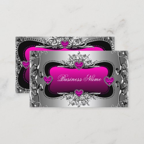 Hot Pink Silver Diamond Image Hearts Elegant Business Card