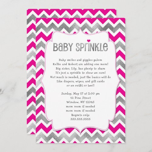 Hot Pink Silver Girl Baby Sprinkle invitations