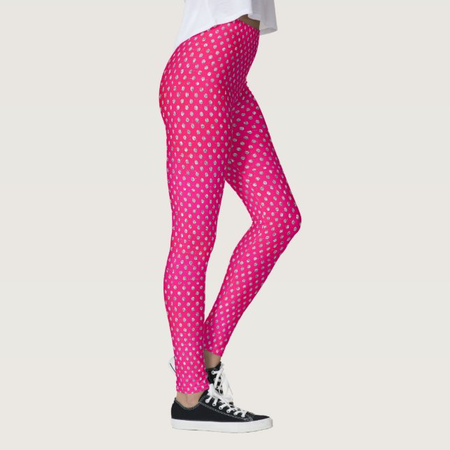 Hot Pink & Silver Glitter Polka Dots Leggings (Right)