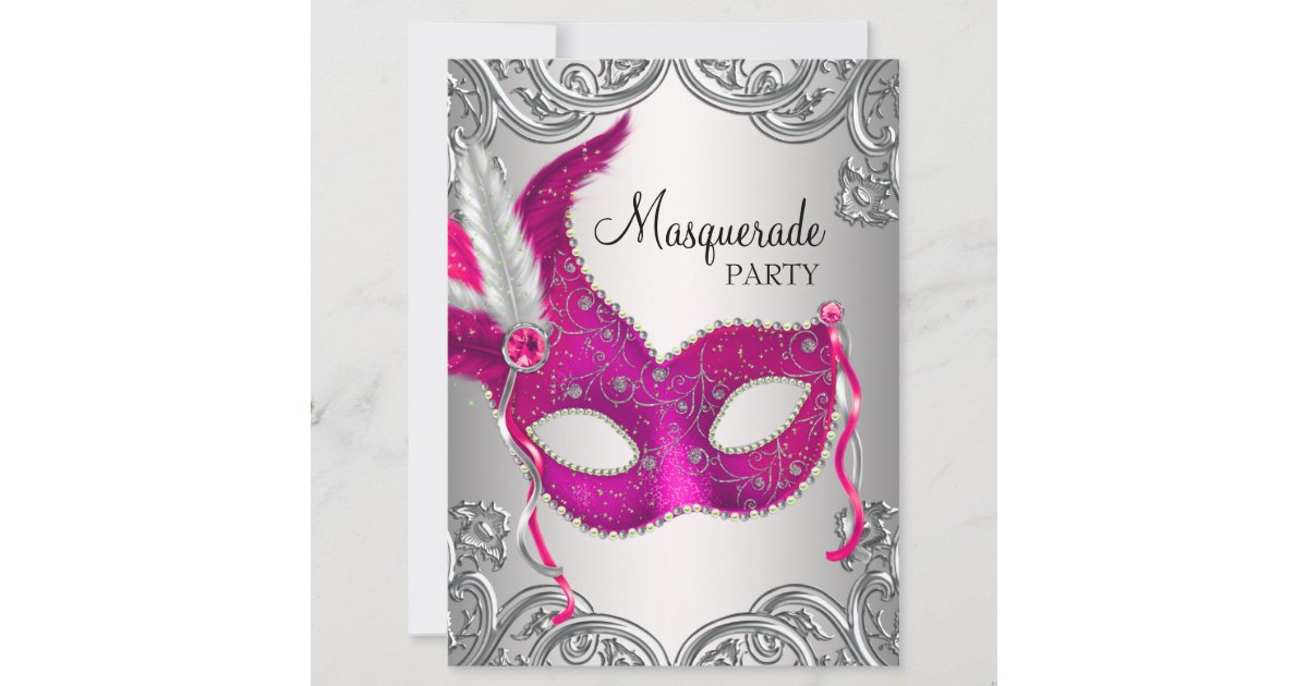 Hot Pink Silver Mask Masquerade Ball Party Invitation Zazzle Com Hot Pink Silver Mask Masquerade Ball Party Invitation Zazzle Com
