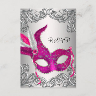 Hot Pink Silver Mask Masquerade Party RSVP