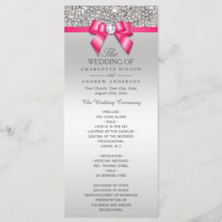 Hot Pink Silver Sequin Diamond Bow Wedding Program