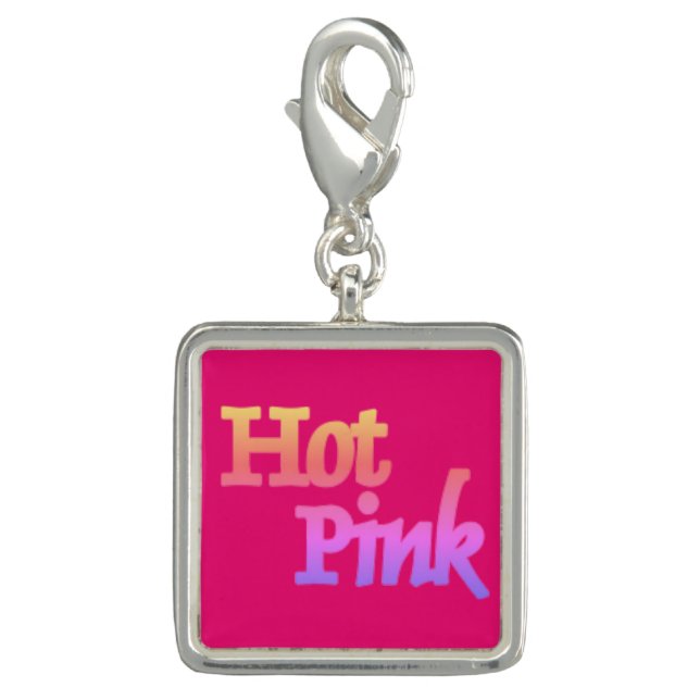 Hot Pink silver square charm (Front)